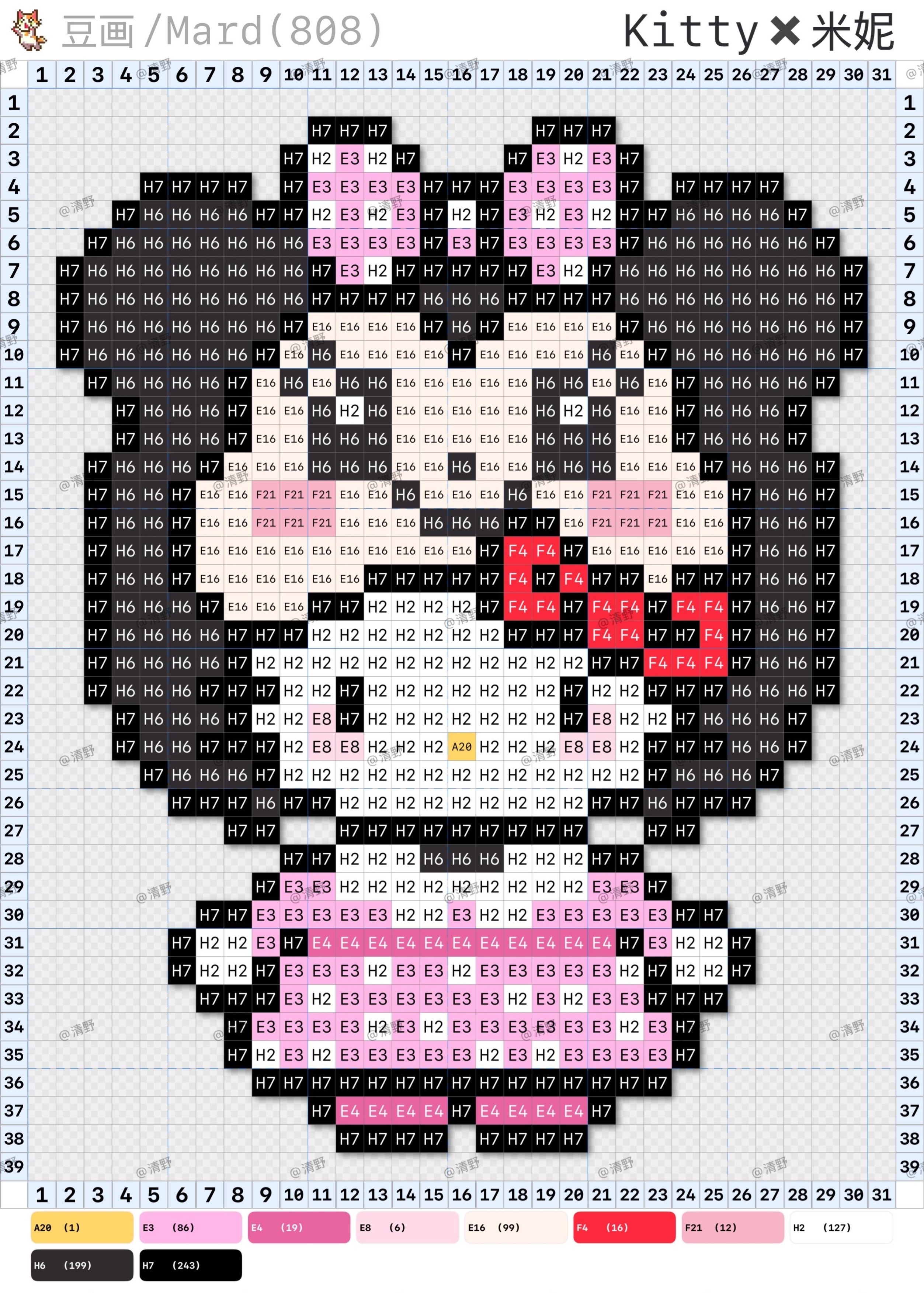 hellokitty拼豆图纸可自取第106张,简单又好看,可保存 hellokitty拼豆图纸可自取第106张,简单又好看,可保存